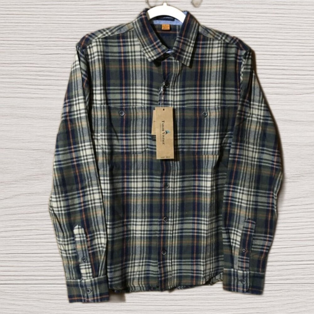 Tailor Vintage Men’s Luxe Performance Army Telluride Plaid Flannel Shirt-Small